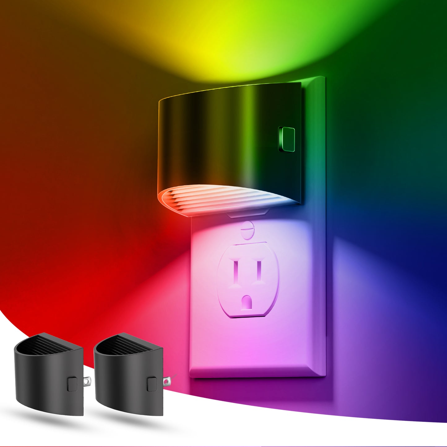 YANSUN 1-Watt Color Changing Integrated LED Semi-Crescent Wall-Like Night Light, Button Adjustable, Light Sensor, 2-Pack