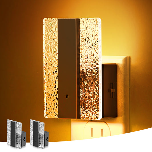 YANSUN 2-Pack Dusk to Dawn Plug-In Night Light with Dimmer, 1W Amber 2000K LED, Modern Square Crushed Acrylic, US 2-Prong Plug