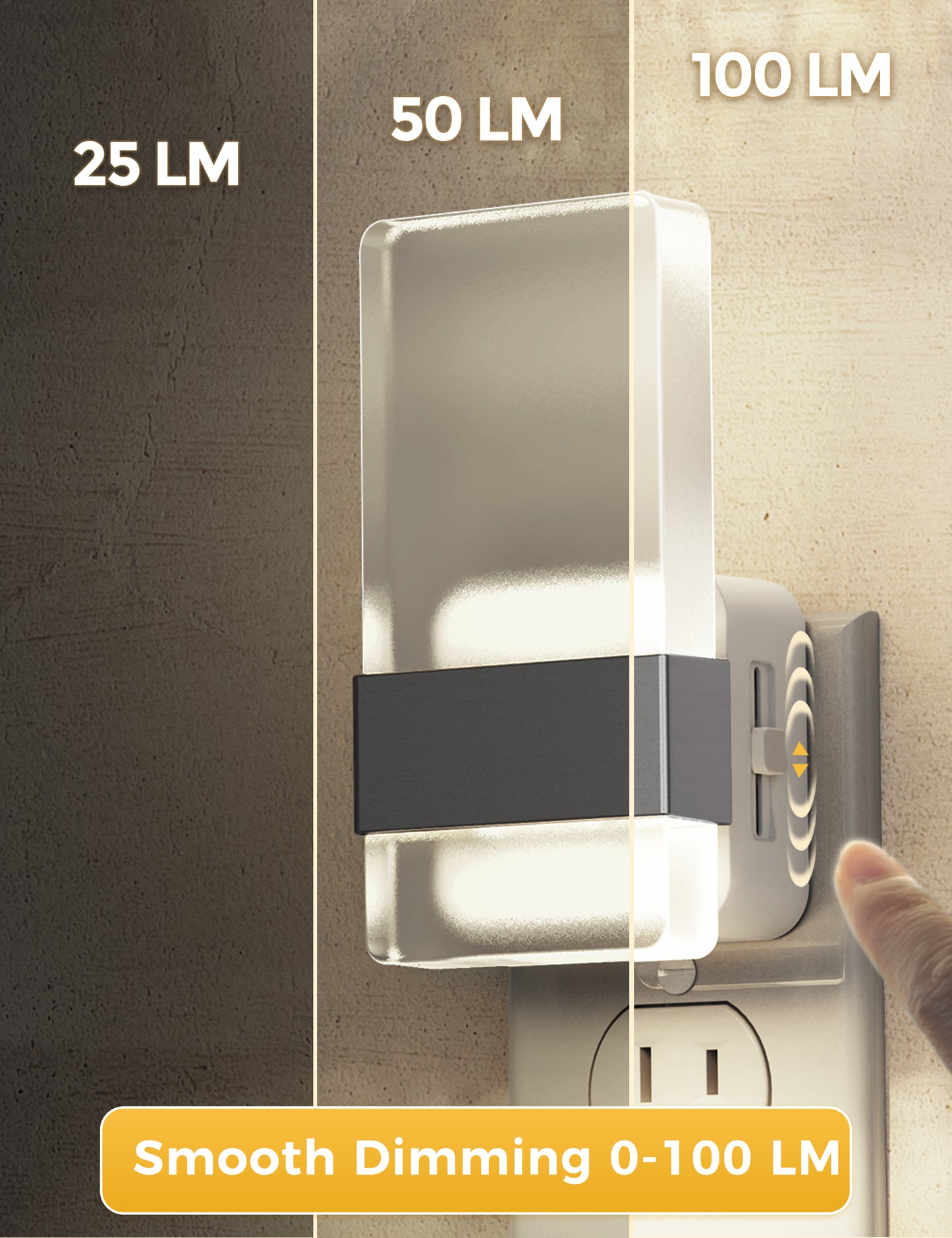 YANSUN 2-Pack Plug-In Night Lights with Frosted Acrylic Columns, Brushed Nickel Finish, 5000K White Light, Dimmable