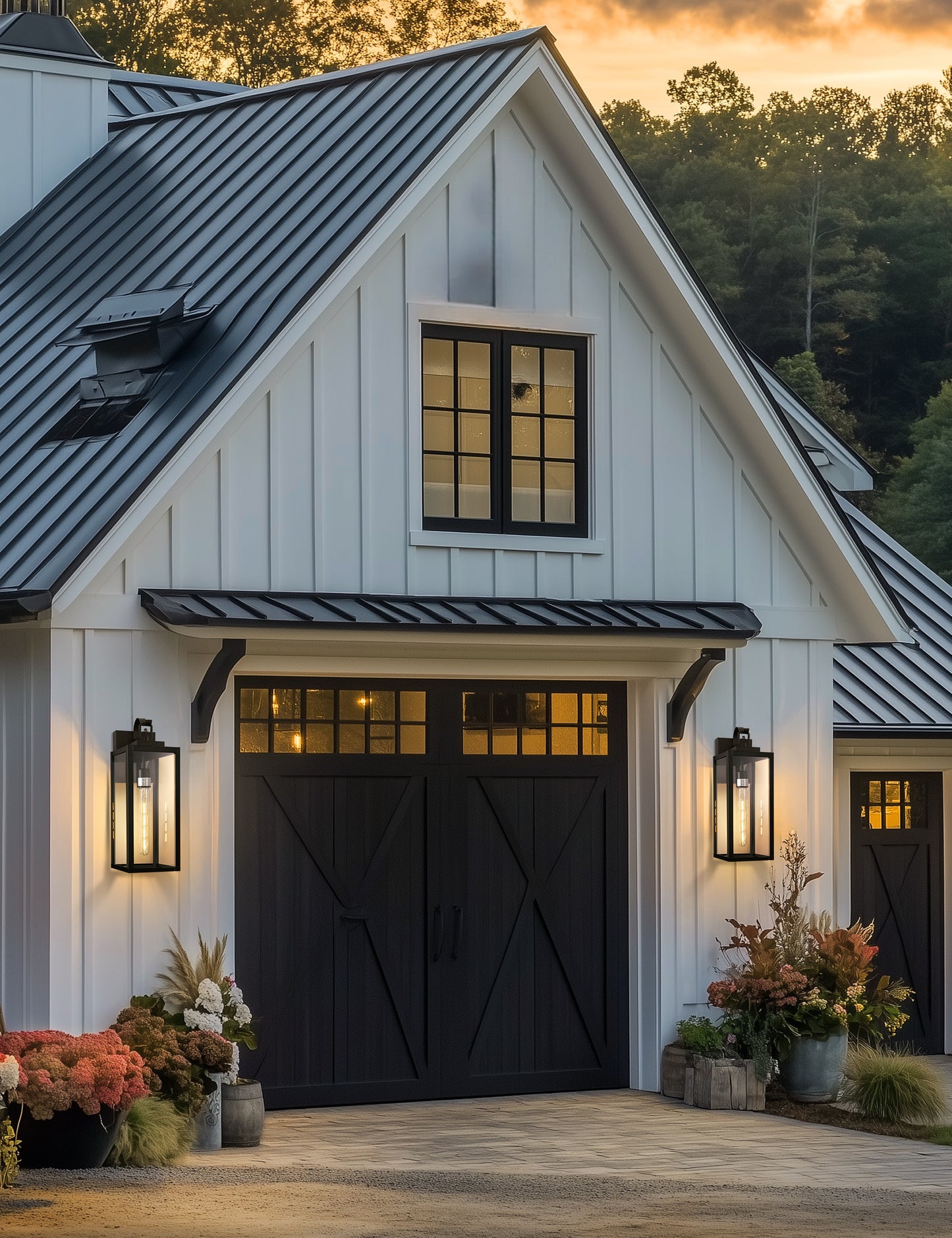 YANSUN 18 in. 2-Pack Black Dusk to Dawn Outdoor Lantern Sconce Wall Lights with Clear Glass Shade LED T30 Bulbs Included