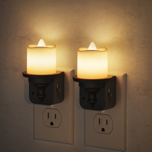 YANSUN 2-Pack 1W Dusk to Dawn Plug-in Night Lights 2700K Warm White Candle Style LED Night Lights with Dimmer for Bedroom Hallway Bathroom
