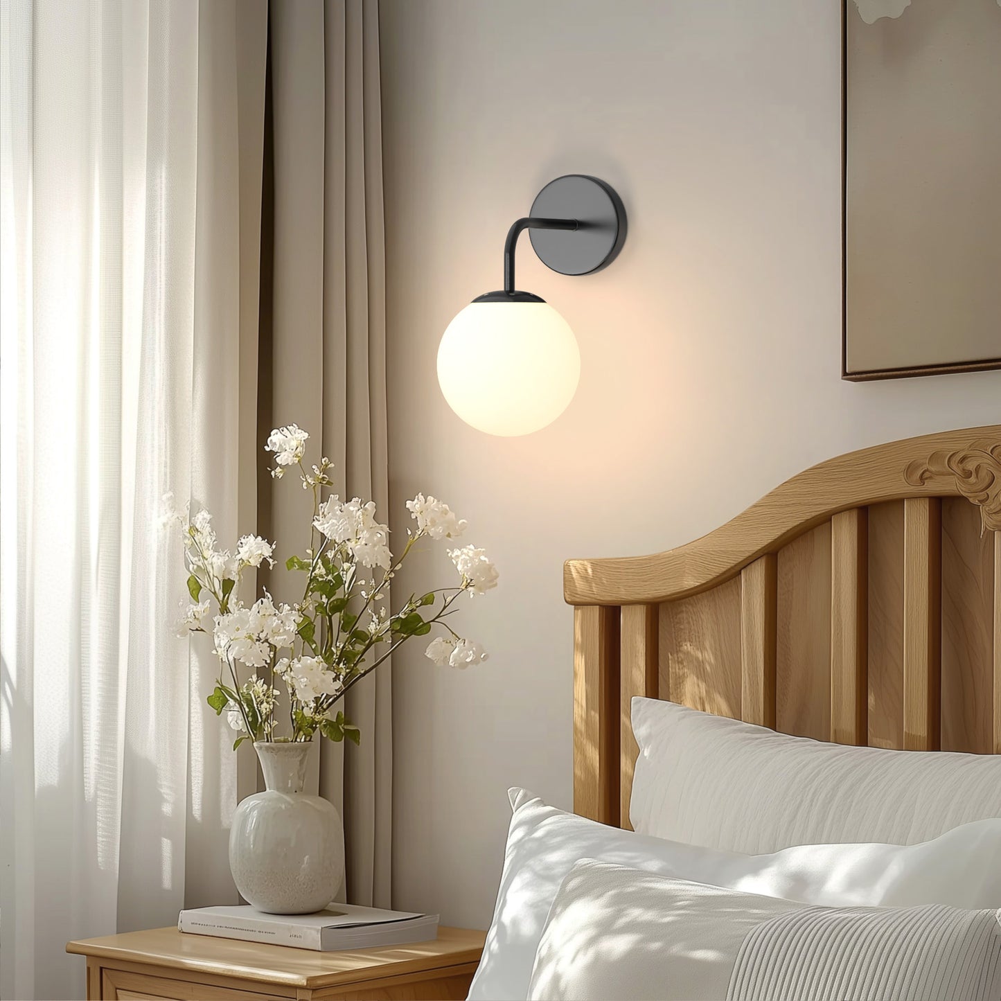 YANSUN 1-Light Modern Black Wall Sconce, E26 Socket Decorative Indoor Wall Light, Minimalist Globe-Shaped Fixture