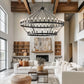 YANSUN 54-Light Industrial Black Chandelier with Double Ring and Straight Rod Design, E12 Base (Bulbs No Included)