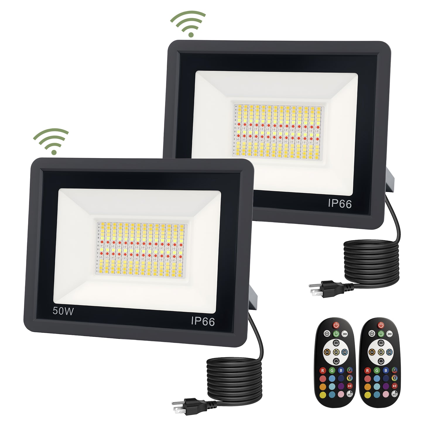 YANSUN 2-Pack Outdoor Flood Lights with Dusk to Dawn Sensor & Multi-Color, IP66 Waterproof