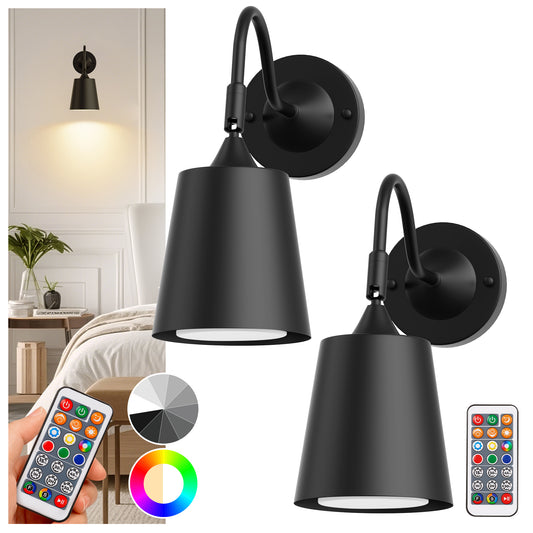 YANSUN 1-Light Black Plug-in Wall Sconce with Metal Bell Shade and E26 Base (2-Pack, Bulbs Included)