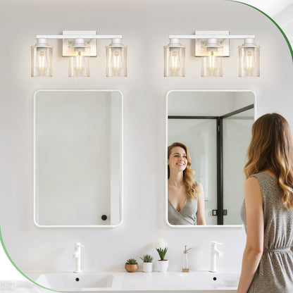 YANSUN 3-Light Vanity Mirror Light, 17-Inch Length, Hand-Finished White Rustic Finish, ETL Certified, E26 Sockets