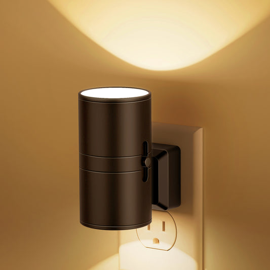 YANSUN 2-Pack 1W Plug-in Dimmable Night Lights with Auto Light Control, Cylindrical Wall Sconce Style, Black Finish