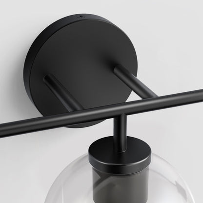 YANSUN 22.7 in. 3 Light Black Vanity Light with Clear Globe Shades Modern Round Wall Mount Wall Light for Bathroom E26 Base