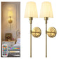 YANSUN Set of 2 Fabric Shade Wall Sconces with Adjustable Color Lighting, Brushed Copper Finish, Modern Indoor Wall Light (9.8in)