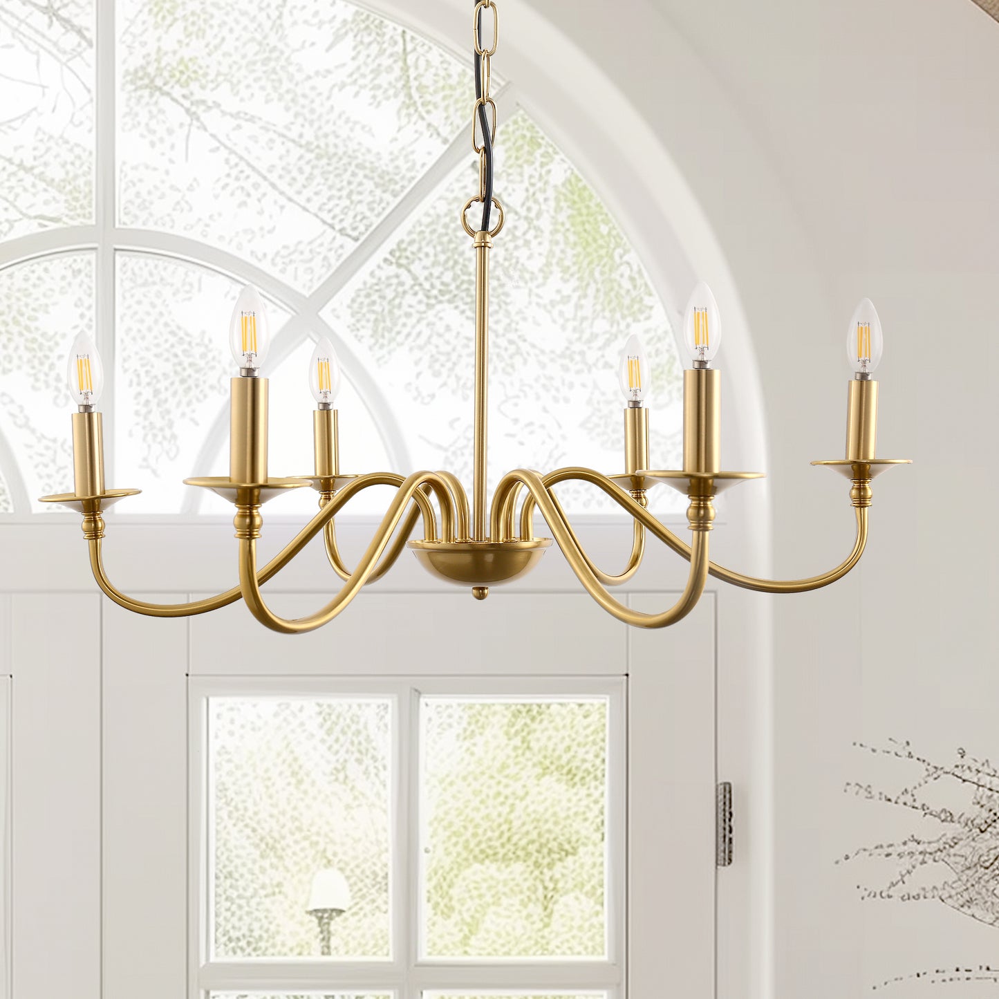 YANSUN 6-Light Gold Candle Rustic Industrial Iron Chandeliers for Dining Room Living Room
