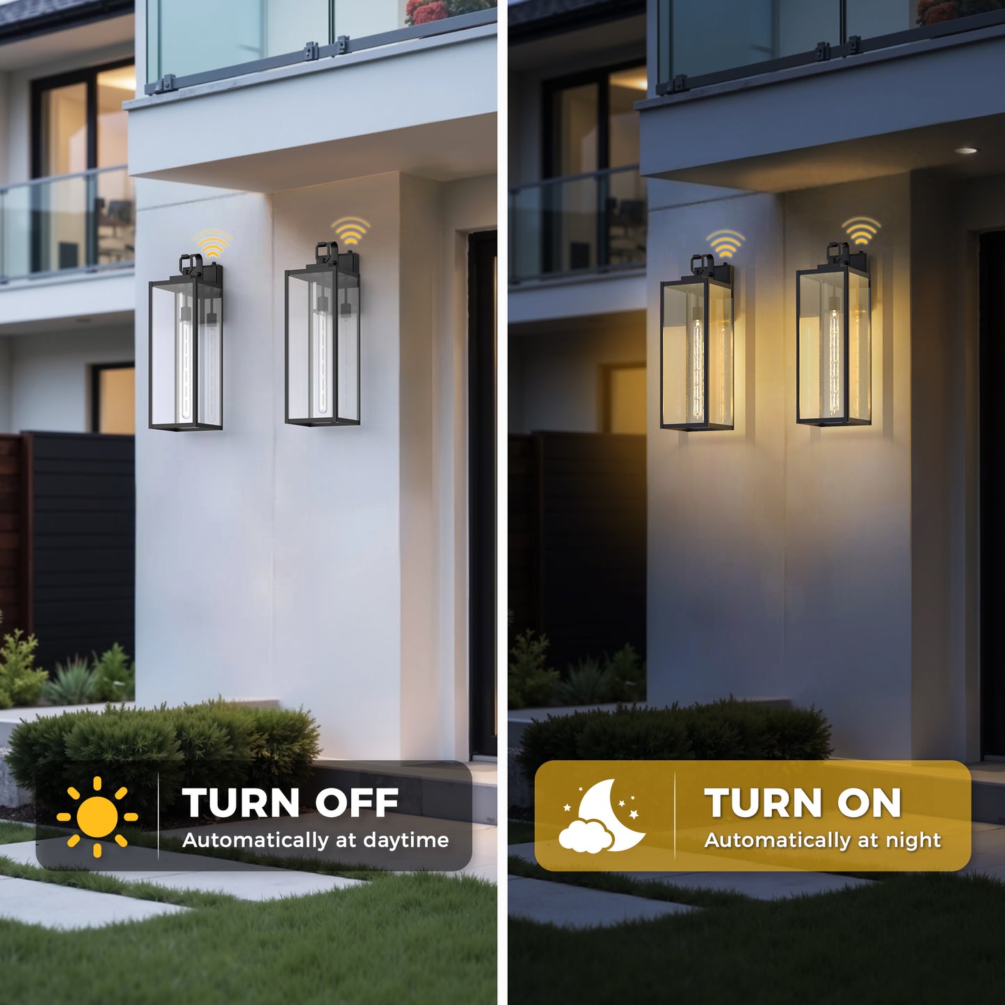 YANSUN 22 in.2-Pack Black Dusk to Dawn Lantern Outdoor Sconce Wall Light Waterproof for Porch Patio and LED T30 Bulbs Included