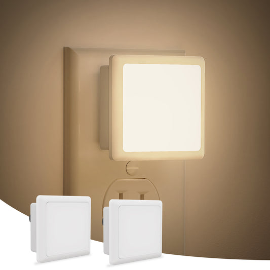 YANSUN 2-Pack 0.3W Plug-in Light-Controlled Night Light, Square, Warm White 3000K, U.S. Two-Prong Plug