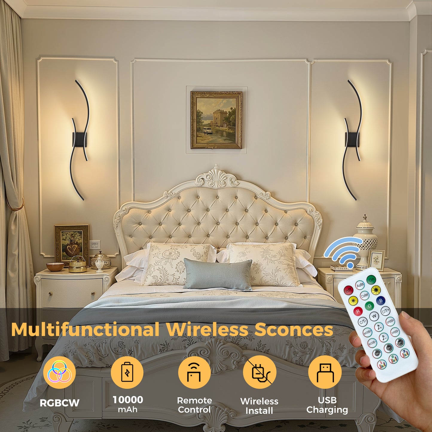YANSUN 2-Pack Dual-Wave LED Wall Light, Built-in LED, RGBCW, 39.3-Inch KD Structure, Metal Finish, Remote Control, APP, Music Sync