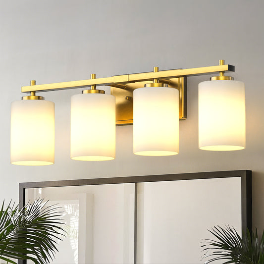 YANSUN 24 in. 4-Light KD-Style Vanity Light, ETL-Certified Copper Finish with Frosted Glass Shades, 120V Bathroom Wall Fixture