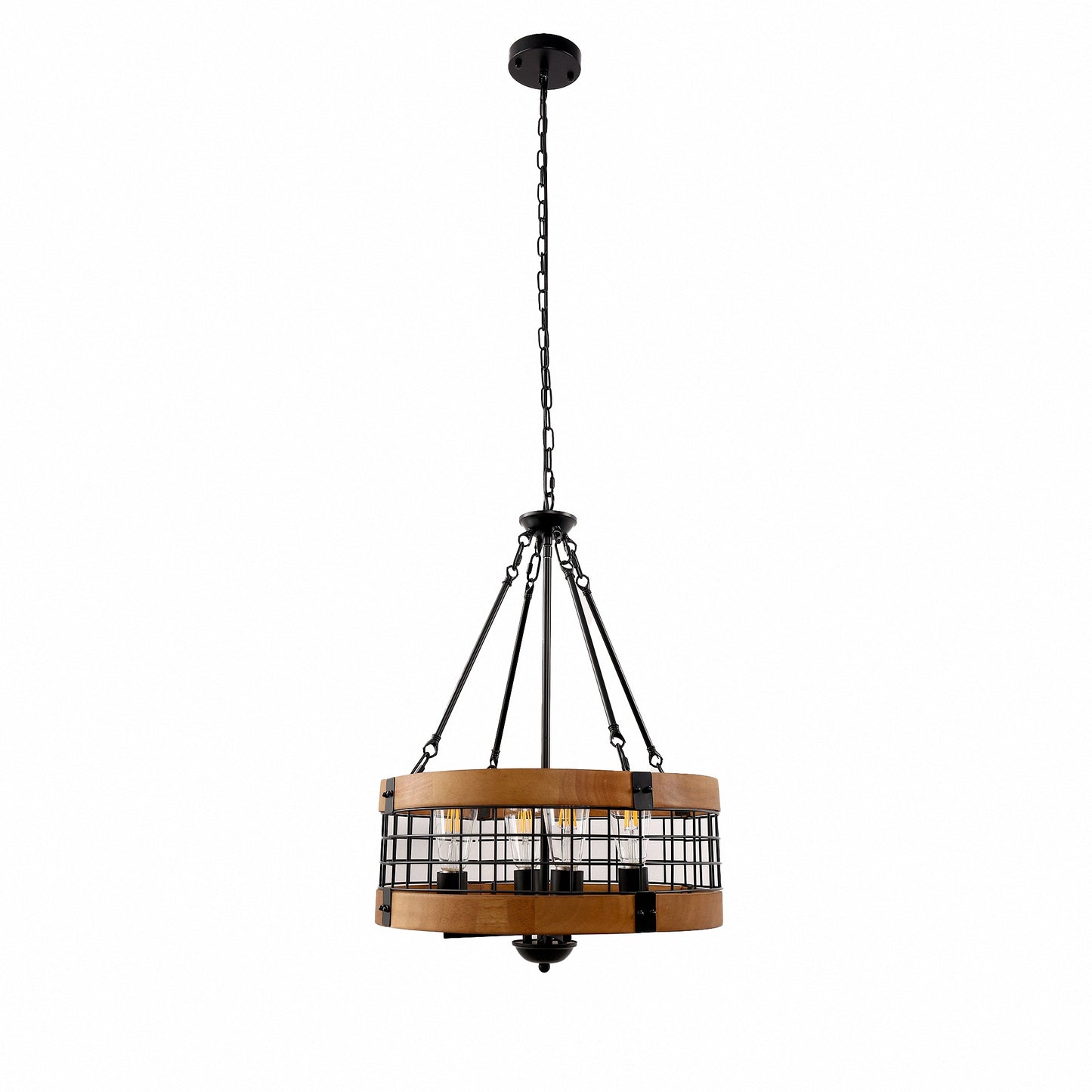 YANSUN 4-Light Matte Black Brown Drum Chandelier Industrial Metal Mesh Pendant Light Fixture E26