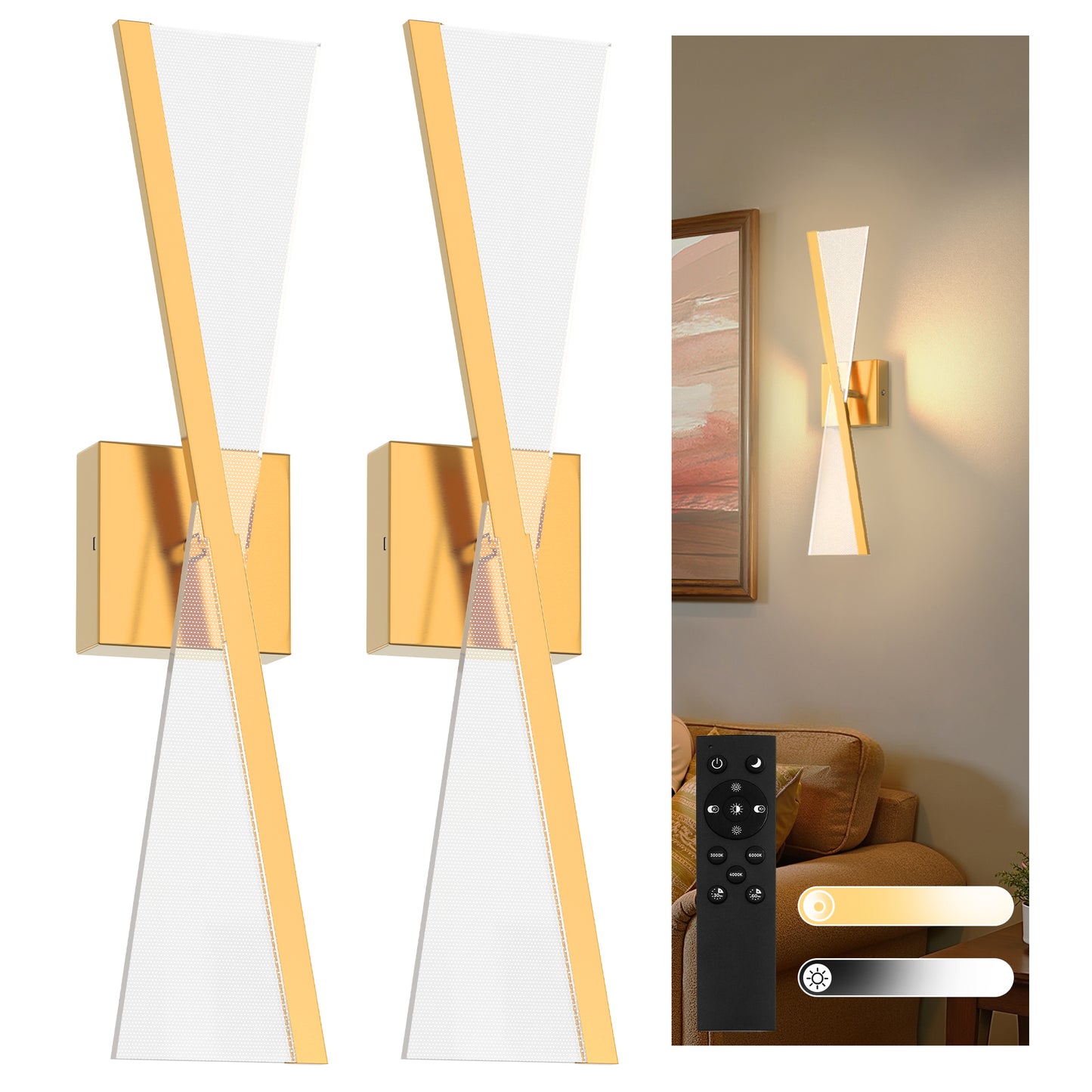 YANSUN 2-Pack Windmill Spot LED Wall Light, Built-in LED, 2700K-6000K, Copper Plated, Remote Control, Timer