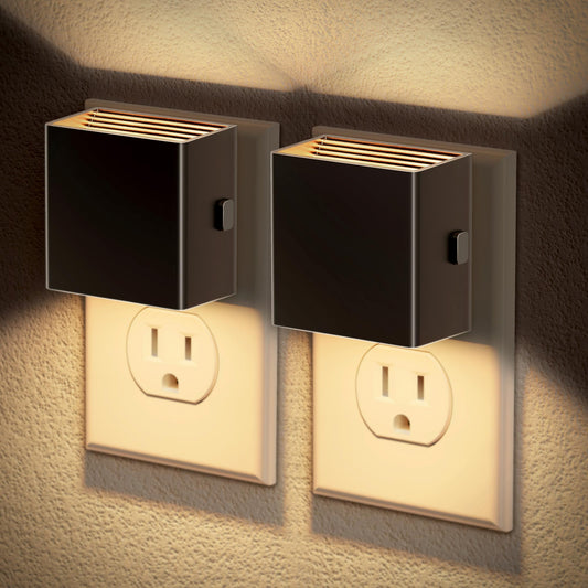 YANSUN 2-Pack 1W Plug-In Square Wall Sconce-Style Night Lights, 3000K Warm Glow, 3-Level Dimming, Light Sensing, Black