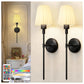 YANSUN Set of 2 Fabric Shade Wall Sconces with Adjustable Color Lighting, Matte Black Finish, Modern Indoor Wall Light (9.8in)