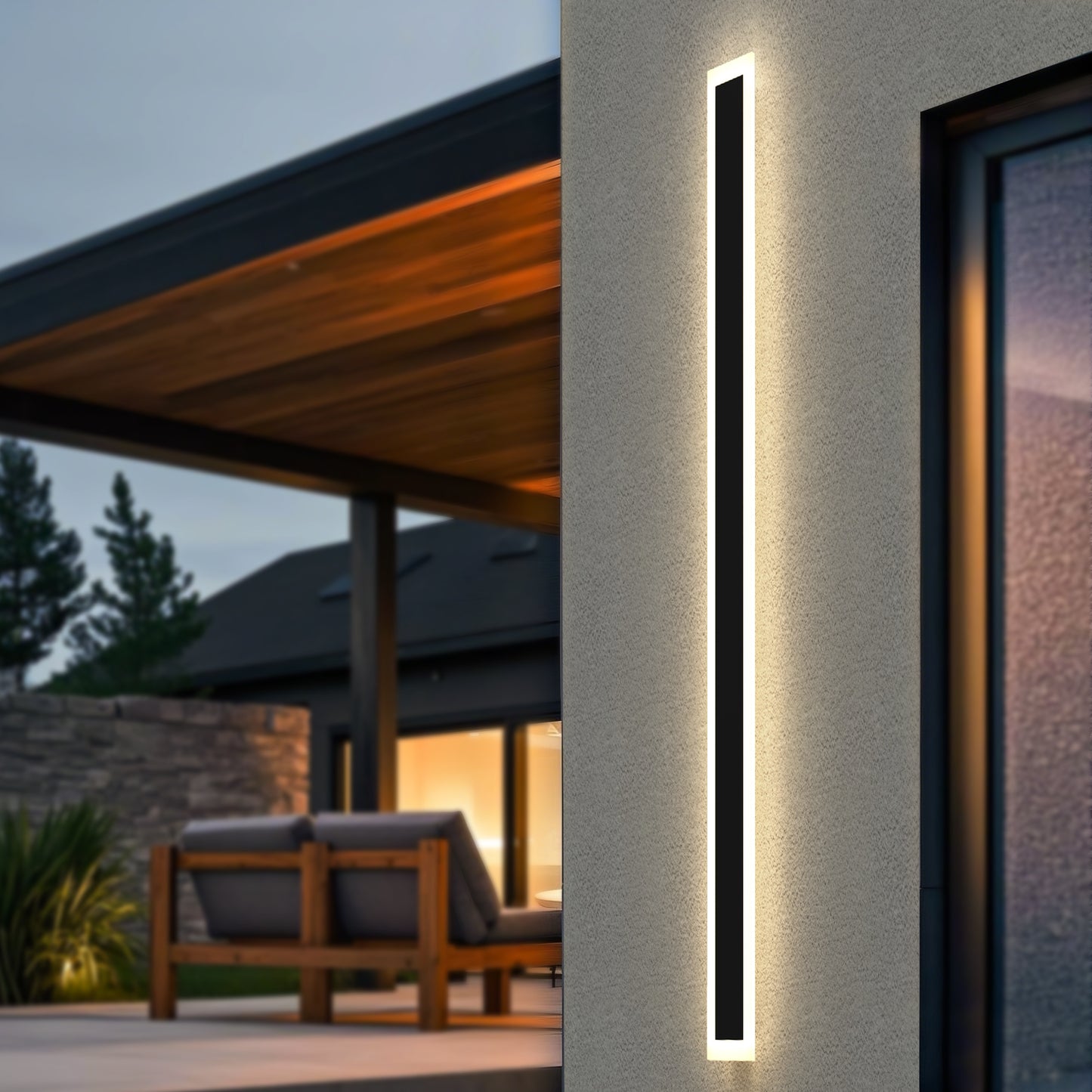 YANSUN 78.7 in. 1-Light Black Modern Integrated LED Outdoor Wall Light, Waterproof Porch Lantern Sconce for Garden or Patio