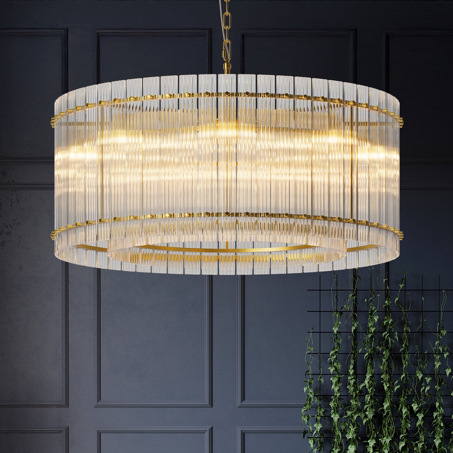 YANSUN 37in. Gold 2-Tier 8-Light Water Ripple Crystal Chandelier Modern Ceiling Light for Dining Room Living Room Bedroom Foyer High Ceiling