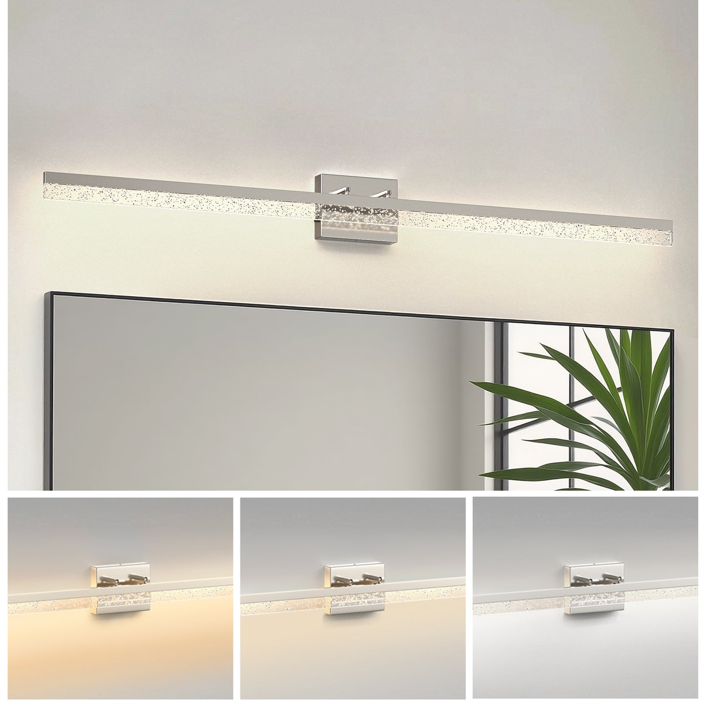 YANSUN 48 in Modern LED Vanity Light with Bubble Acrylic Diffuser, Sand Nickel Finish, Integrated LED, 3CCT Dimmable