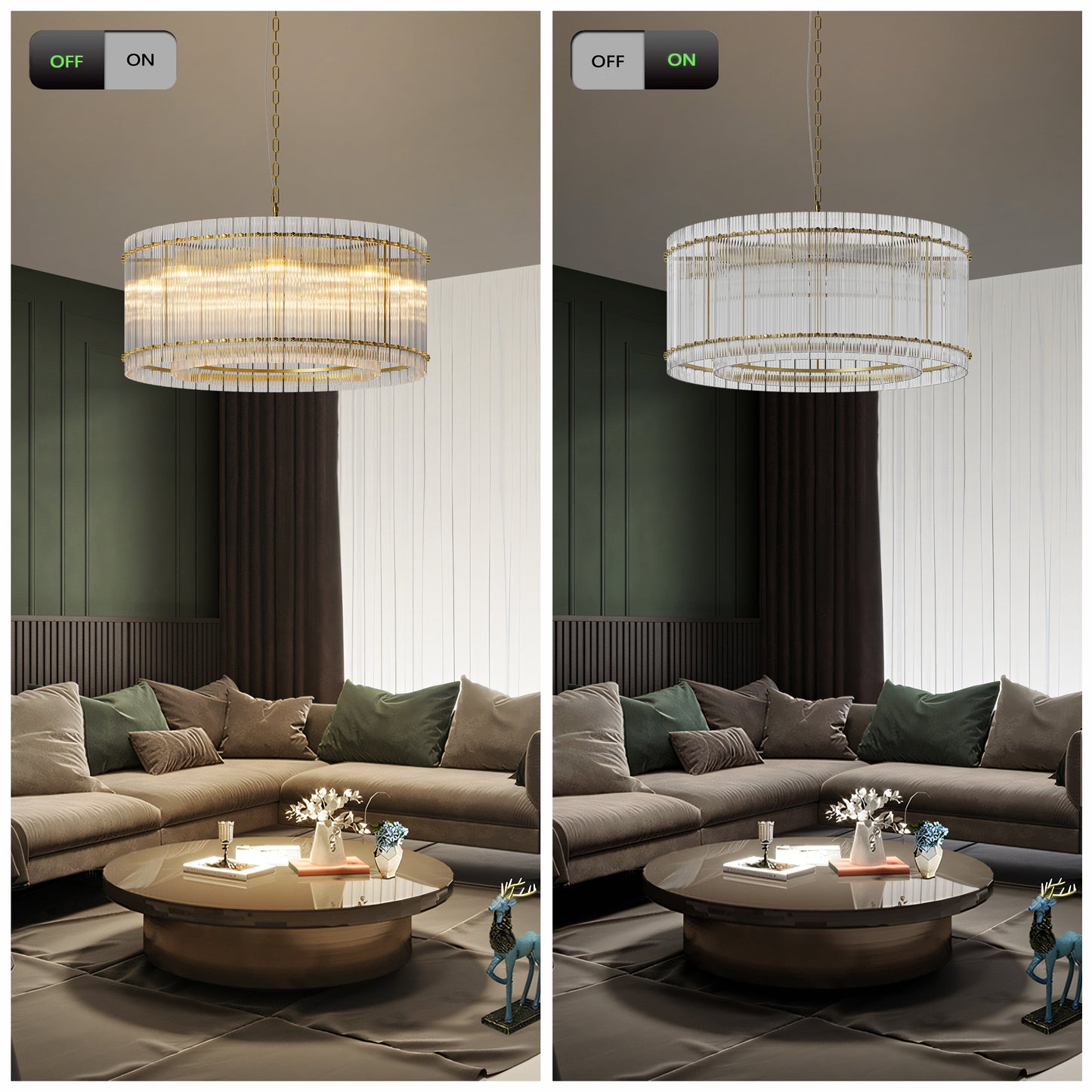 YANSUN 37in. Gold 2-Tier 8-Light Water Ripple Crystal Chandelier Modern Ceiling Light for Dining Room Living Room Bedroom Foyer High Ceiling