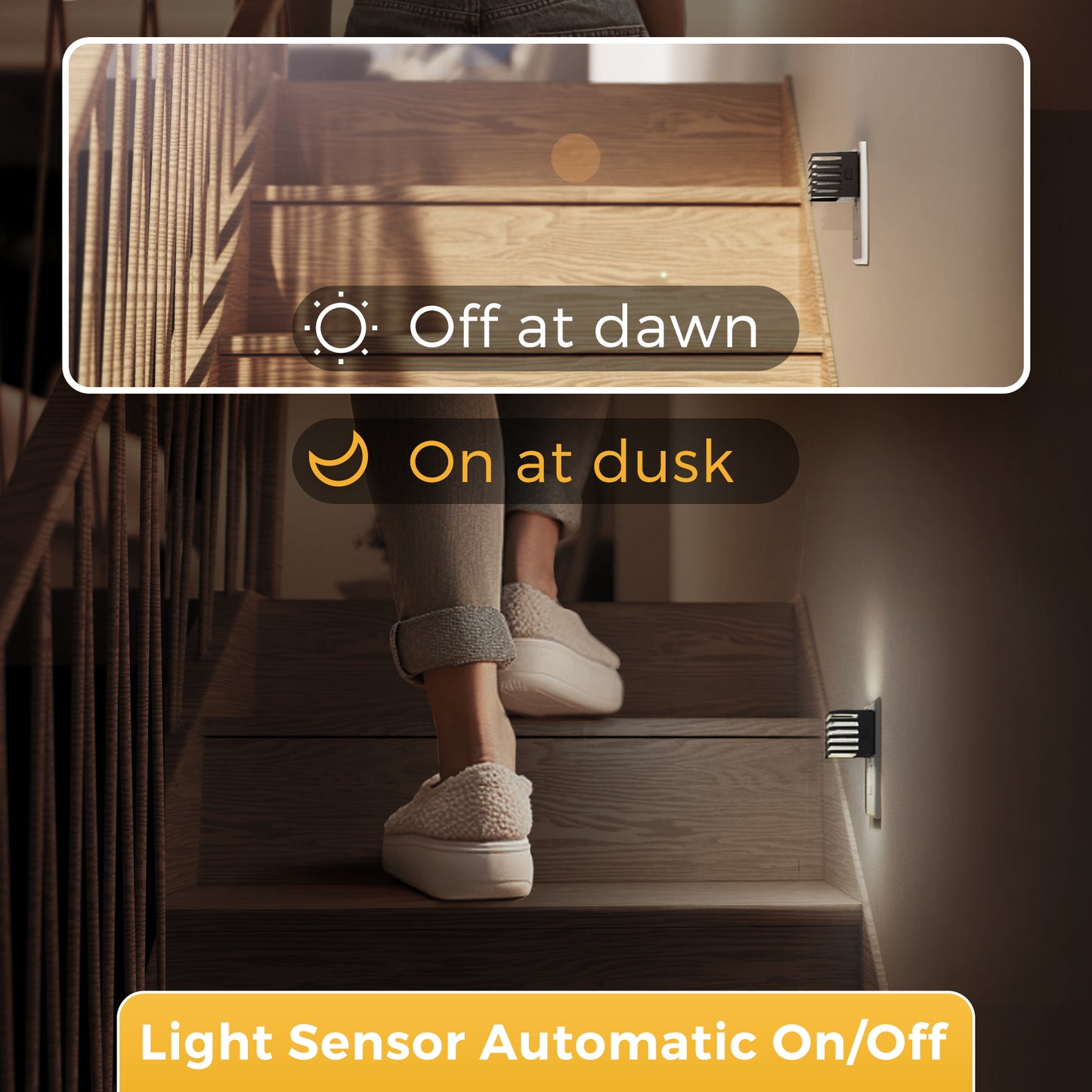 YANSUN 2-Pack 1W Plug-In Dusk to Dawn Night Light, Black Fence Design, White 5000K LED, 3-Level Button Dimmer, US 2-Prong Plug