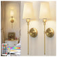 YANSUN Set of 2 Fabric Shade Wall Sconces with Adjustable Lighting, Brushed Copper Finish, 27-Inch Height, Modern Design