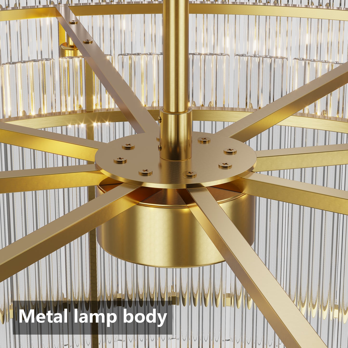 YANSUN 37in. Gold 2-Tier 8-Light Water Ripple Crystal Chandelier Modern Ceiling Light for Dining Room Living Room Bedroom Foyer High Ceiling