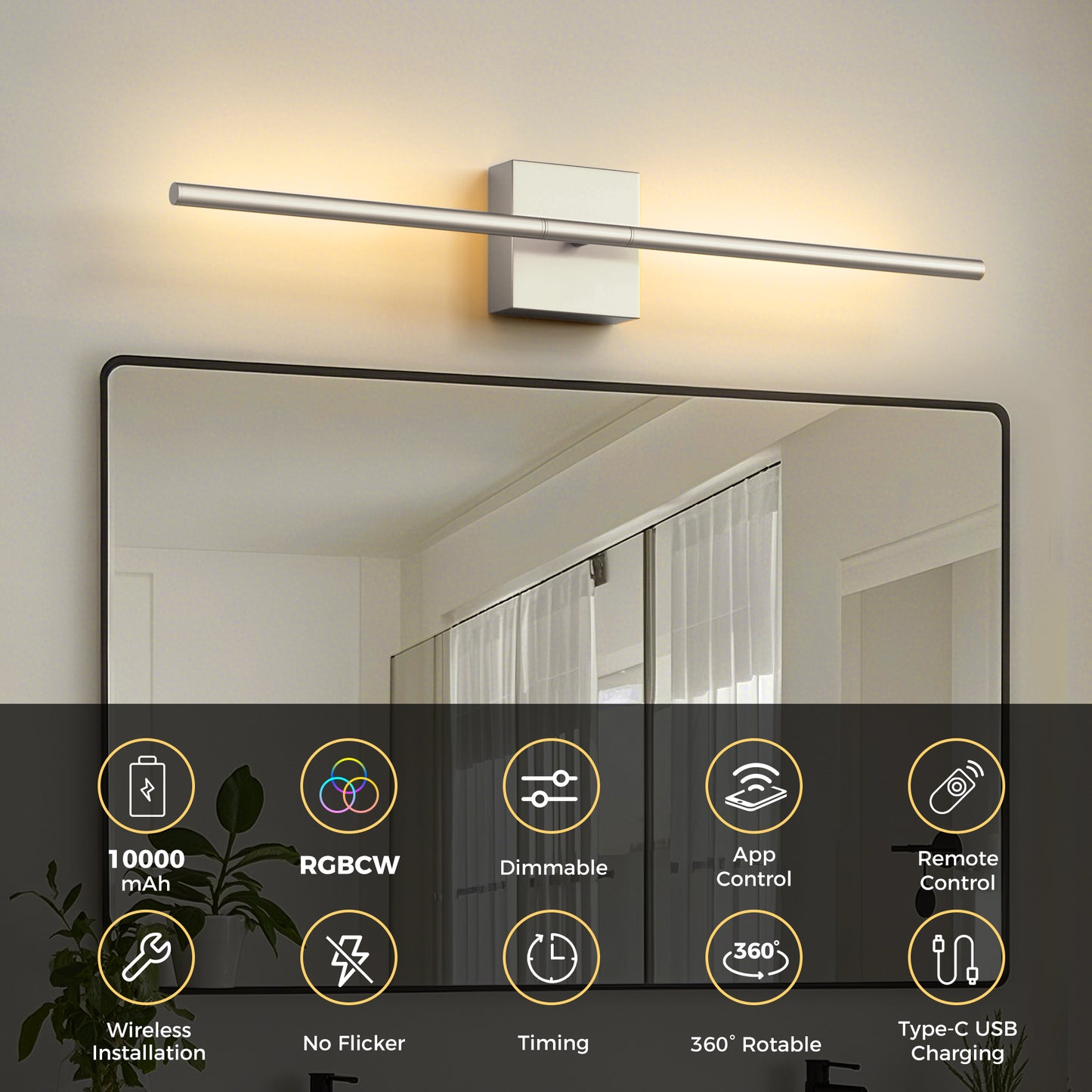YANSUN 2-Pack Indoor Wall Lights, 1-Head LED, RGB+CCT, App & Remote Control, Music Sync, Dynamic Flow, 28.15in Rod