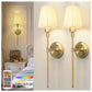 YANSUN Set of 2 Fabric Shade Wall Sconces with Adjustable Color Lighting, Brushed Copper Finish, Modern Indoor Wall Light (9.8in)