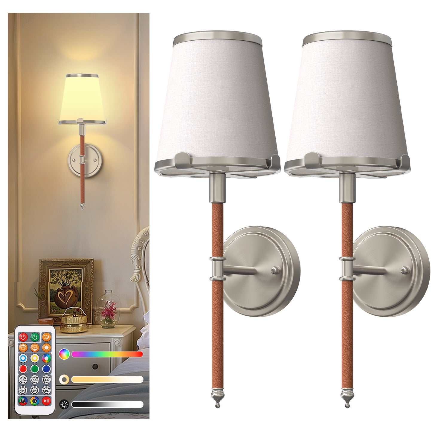 YANSUN Set of 2 Octopus-Claw Leather Arm Wall Lights, White Chrome Finish, 2W, RGBCW Dimmable