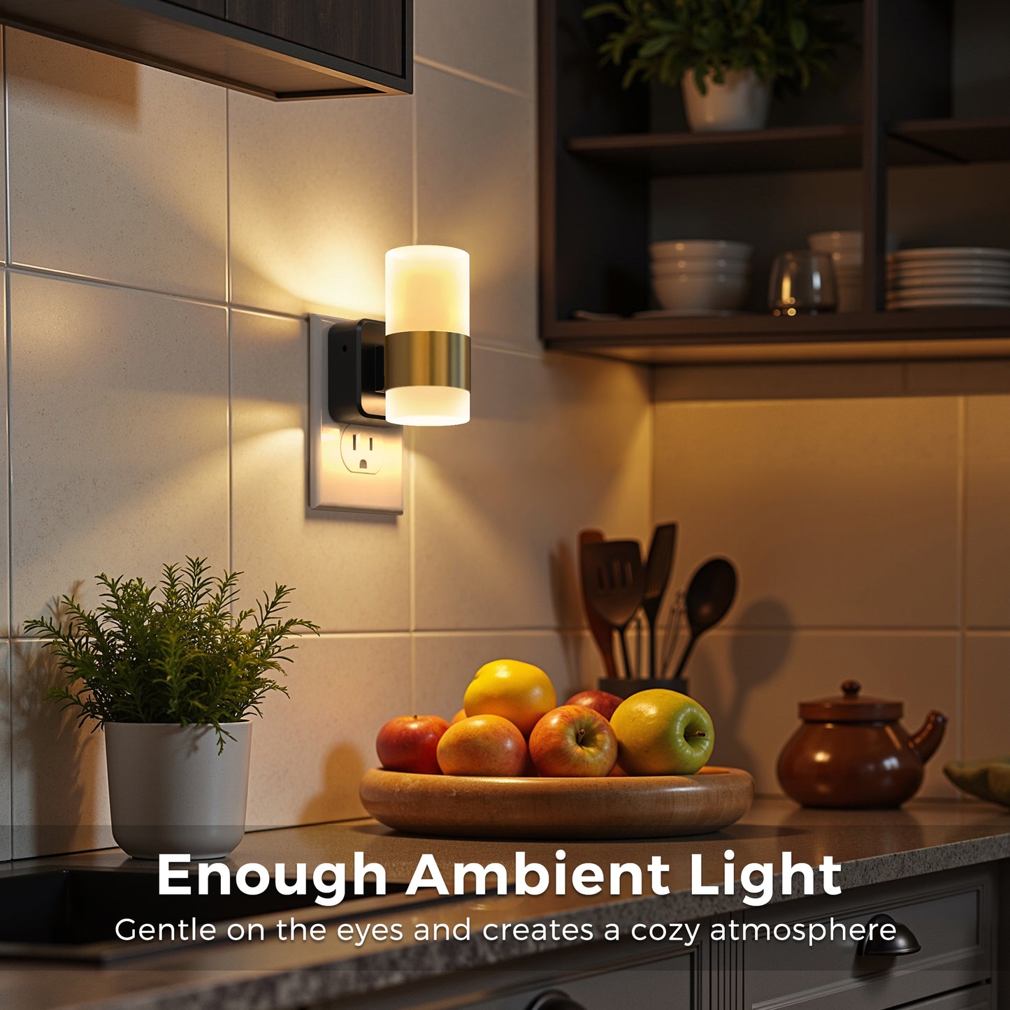 YANSUN 1-Watt Integrated LED Plug-In Night Light, Amber 2700K, Frosted Acrylic Cylinder, Five-Step Dimming, Dusk to Dawn 1-Pack
