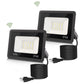 YANSUN 2-Pack Single-Color White Light-Sensing Outdoor Flood Light, Black Graphene Housing, IP66 Waterproof, 120V, 3ft UL-Certified Power Cord