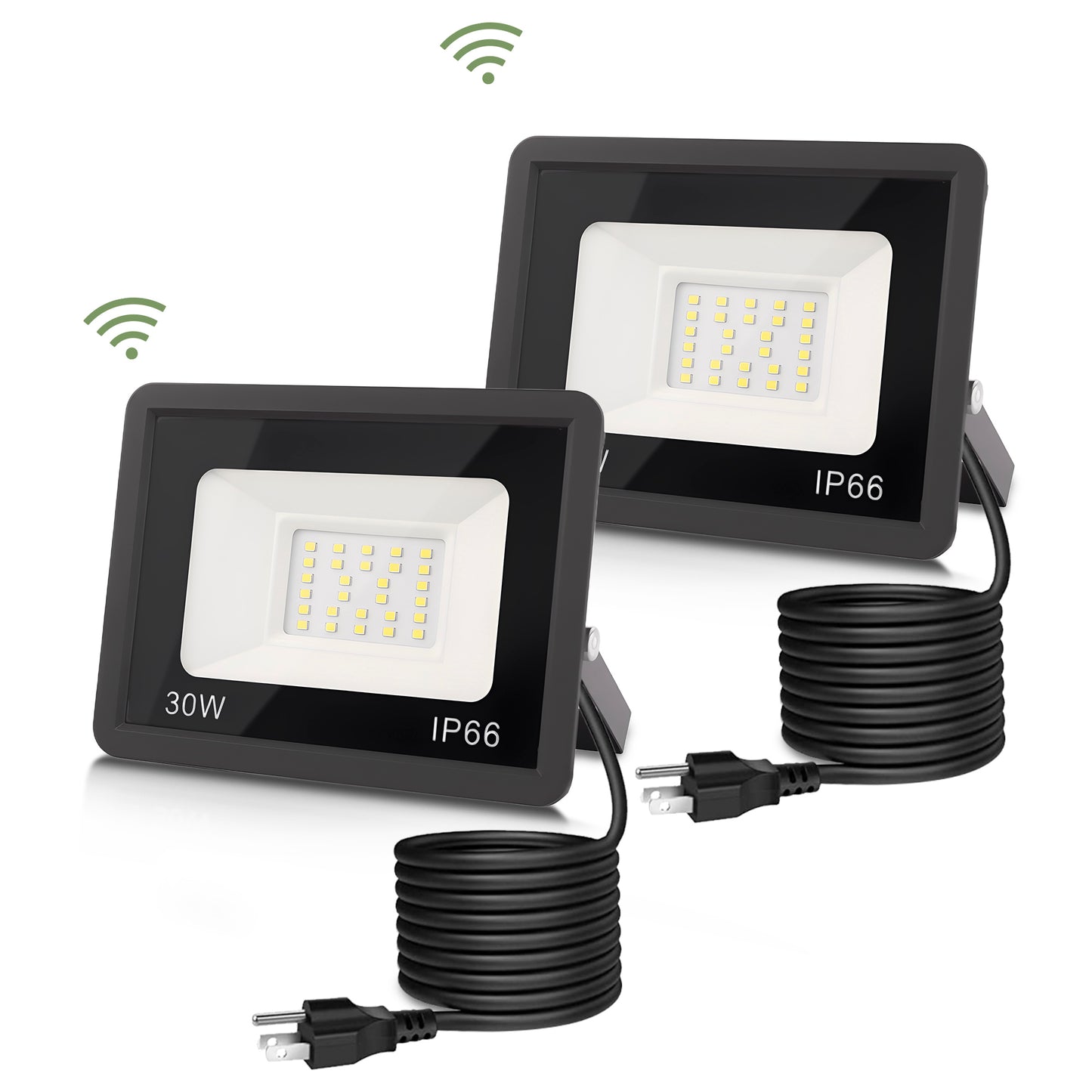 YANSUN 2-Pack Single-Color White Light-Sensing Outdoor Flood Light, Black Graphene Housing, IP66 Waterproof, 120V, 3ft UL-Certified Power Cord