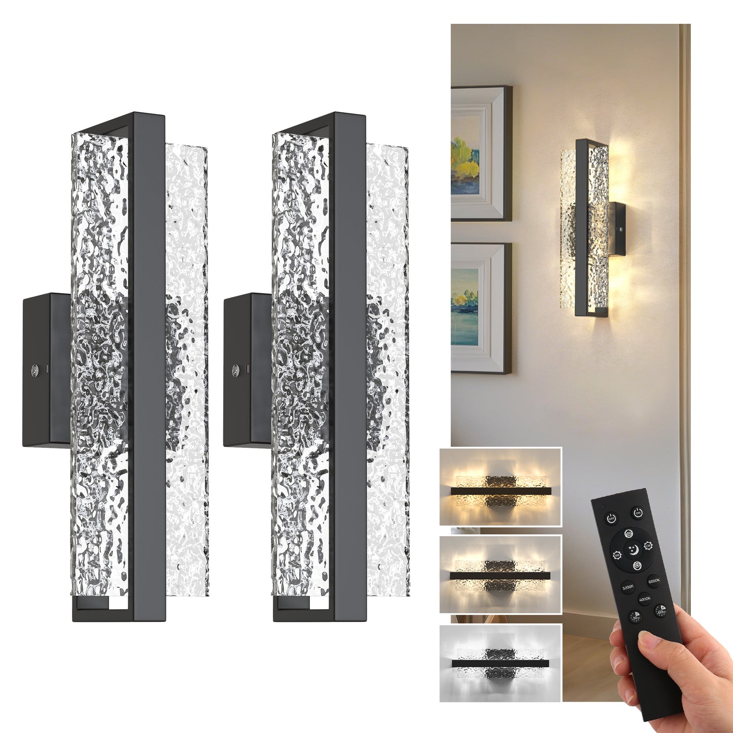 YANSUN 5 in. 2-Pack Black Square Integrated LED Vanity Light with Remote, Dimmable Modern Wall Sconce for Bedroom or Hallway
