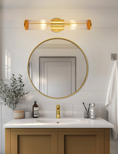 YANSUN 3 in. 2-Light Gold Vanity Light Fixture with Elegant Crystal Accents Bathroom Wall Sconce for Vanity