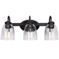 18.89 in. 3-Light Matte Black Modern Bathroom Vanity Light Mirror Wall Light with Black Accents and Seeded Glass Shade