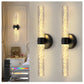YANSUN Set of 2 Stone-Texture Glass Linear LED Wall Lights, Matte Black Finish, Integrated LED, 6W, RGBCW
