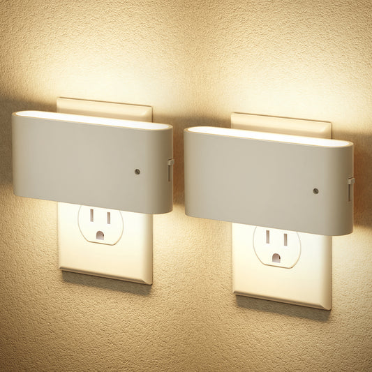 YANSUN 2-Pack 1W Plug-in Wall Night Lights, White Horizontal, Warm White 3000K, Up & Down Lighting, Dimmable