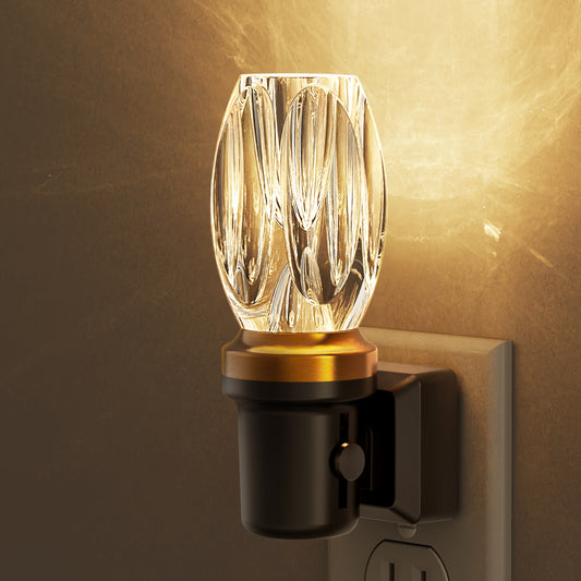 YANSUN 1W Plug-in Light-Controlled Night Light, Hexagonal Crystal Shade, Upward Lighting, Black Base, Copper Finish, 3000K Warm Light