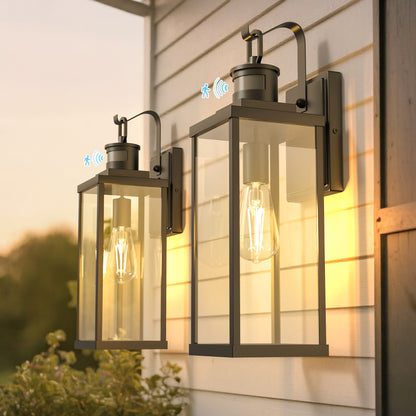 YANSUN Modern 18 in. 1-Light Black Outdoor Wall Sconce with Glass Shade, Dusk to Dawn and Motion Sensor, 2-Pack