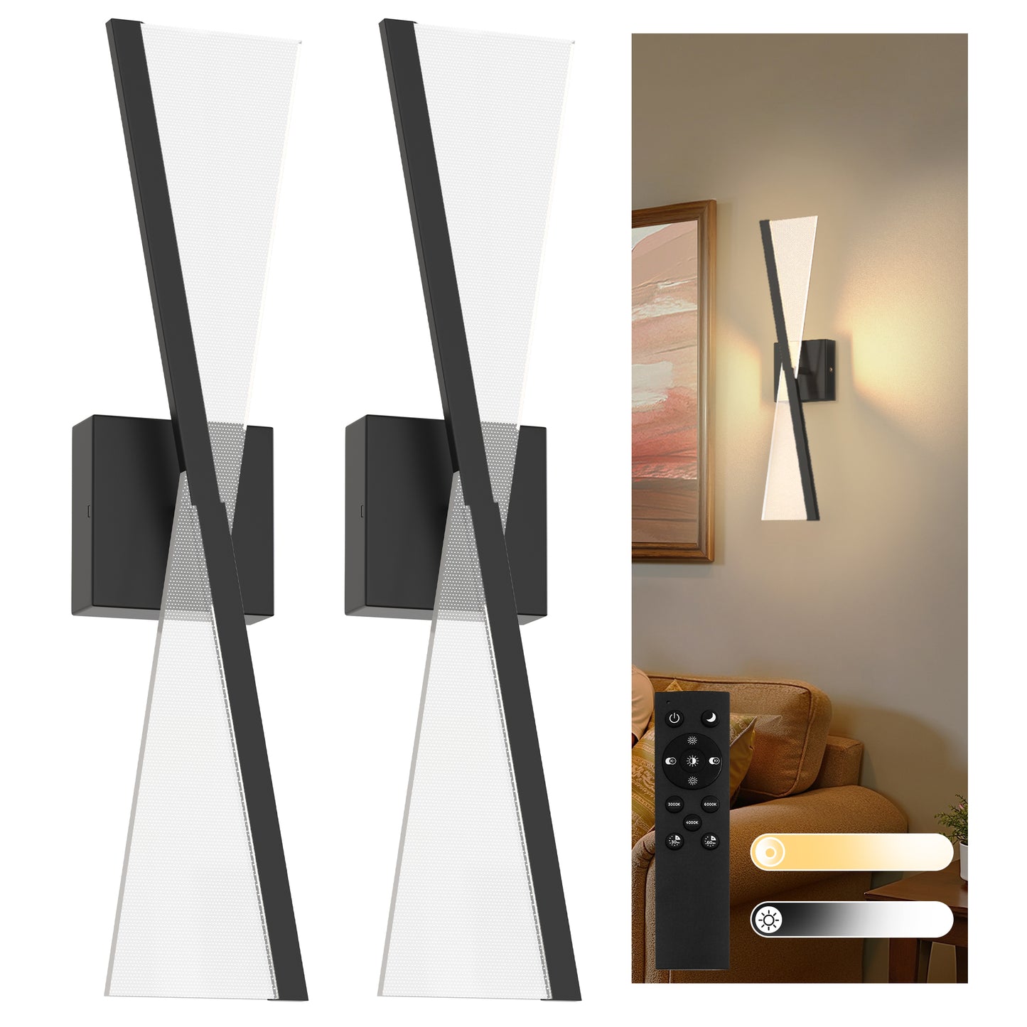 YANSUN 2-Pack Windmill Spot LED Wall Light, Built-in LED, 2700K-6000K, Sand Black Finish, Timer