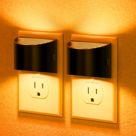 YANSUN 1-Watt Integrated LED Plug-In Semi-Crescent Wall-Like Night Light, Amber, Button Adjustable, Light Sensor, 2-Pack