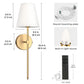YANSUN 8 in. 1-Light gold Wall Sconce Lamp, Indoor with White Fabric Shade Suitable for Living Room (2-Pack)