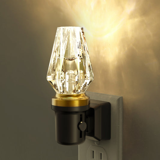 YANSUN 1-Pack 1W Plug-in Light-Controlled Night Light, Octagonal Crystal Shade, Upward Lighting, Black Base, Copper Finish, 3000K Warm Light