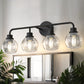 YANSUN 4-Light Black Vanity Light Fixture with Clear Globe Glass Shades Modern Bathroom Wall Sconce E26