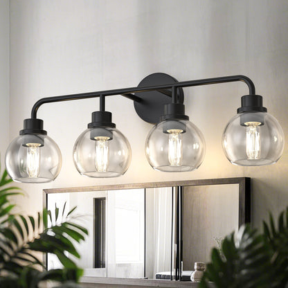 YANSUN 4-Light Black Vanity Light Fixture with Clear Globe Glass Shades Modern Bathroom Wall Sconce E26