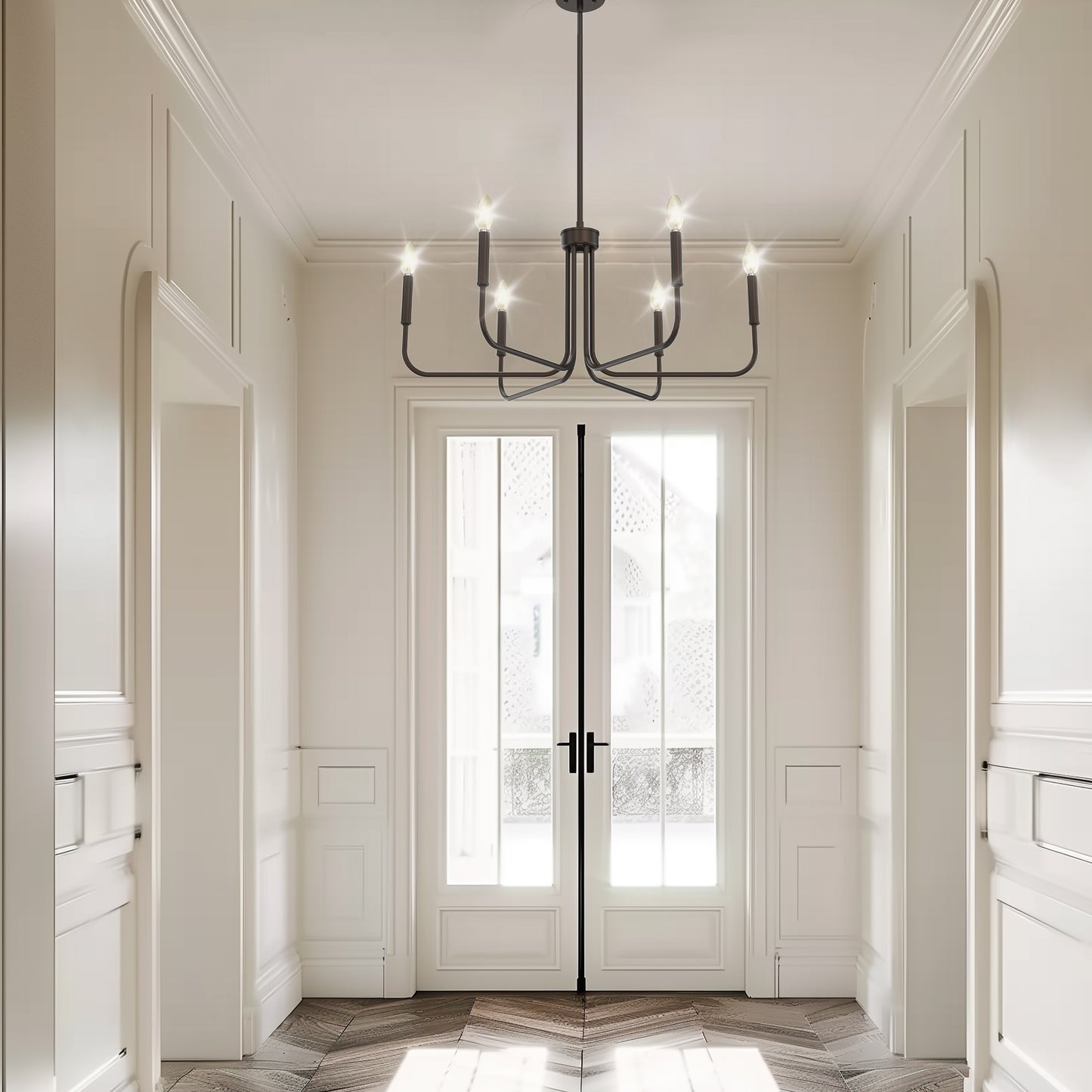 YANSUN 6-Light Candle Chandelier, Oil-Rubbed Bronze Finish, 28-Inch Candle Tubes, E12 Sockets, Non-Integrated Light Source