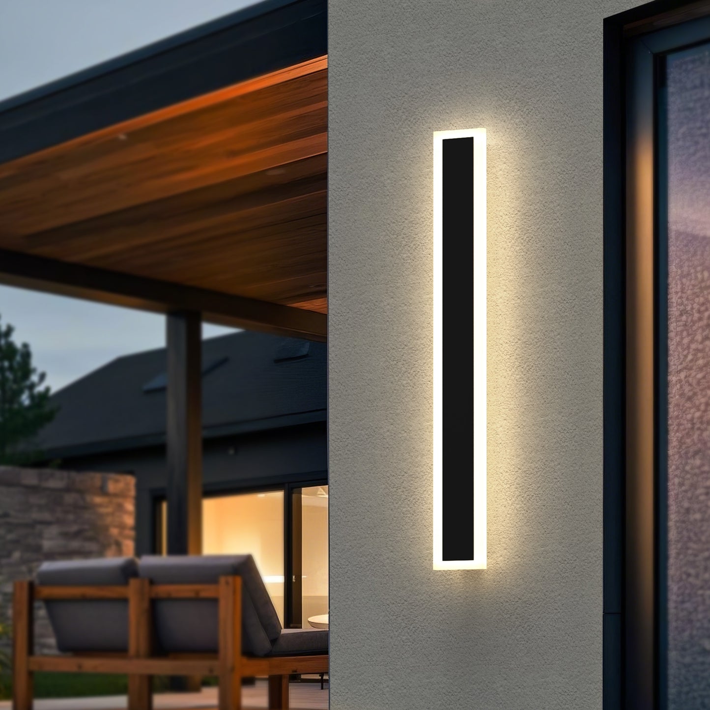 YANSUN 23.6 in. 1-Light Black Modern Integrated LED Outdoor Wall Light, Waterproof Porch Lantern Sconce for Garden or Patio